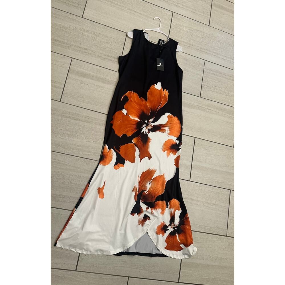 Stylewe Floral Maxi Dress 2XL Black Cream Rust Sleeveless